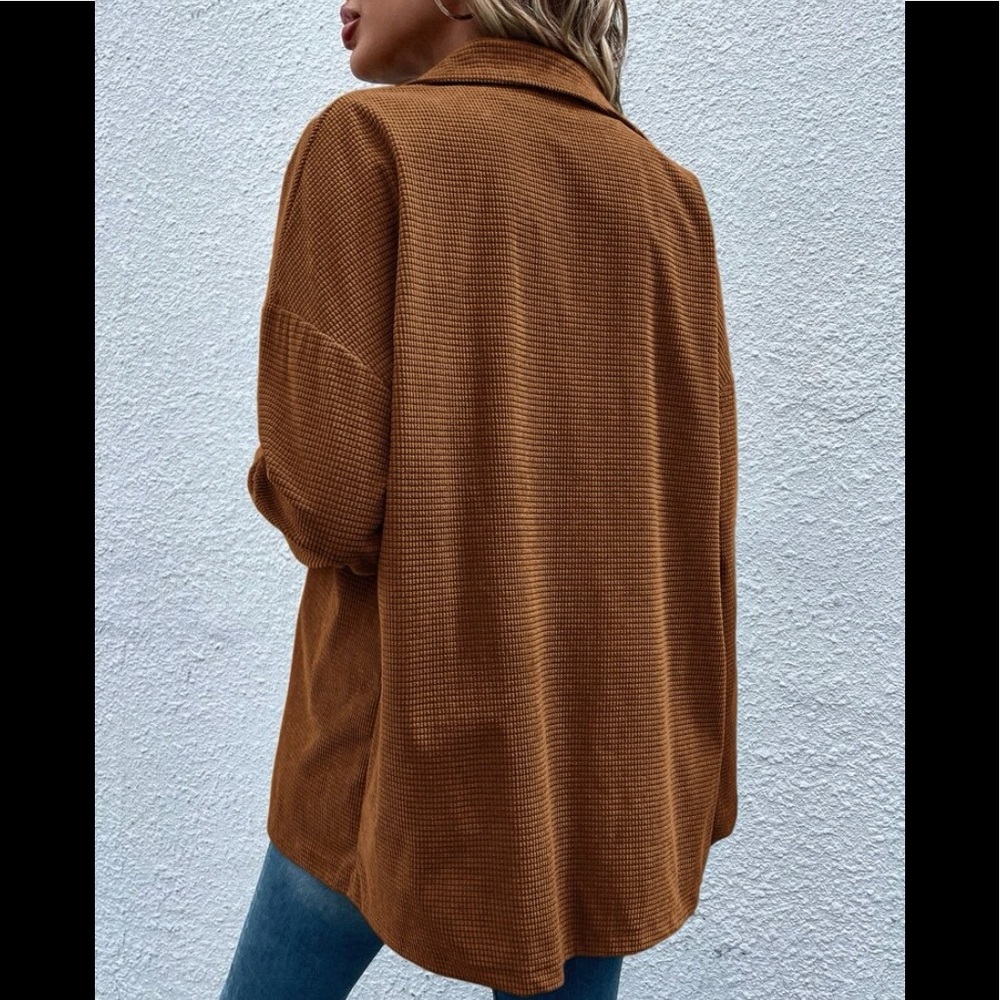 ✨SOLD NWT flap pocket drop shoulder coat shacket Large rust brown - Picture 3 of 4